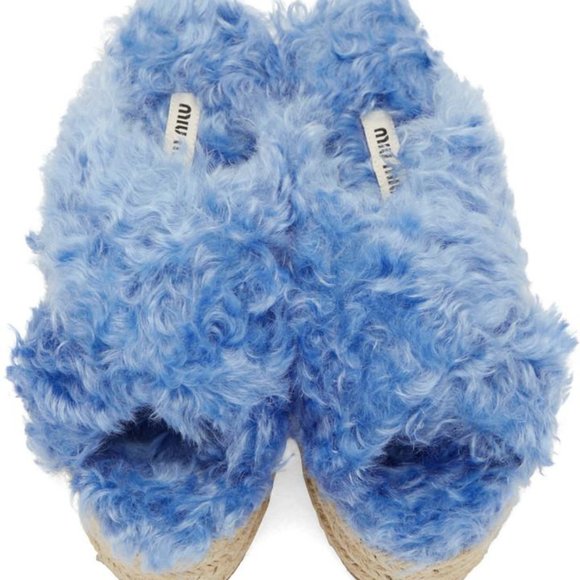 🦋 MIU MIU Wedge Shearling Fur Platform Espadrille Sandals Italian NWOT🦋 - Picture 3 of 10